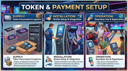Arcade token and cashless payment system setup